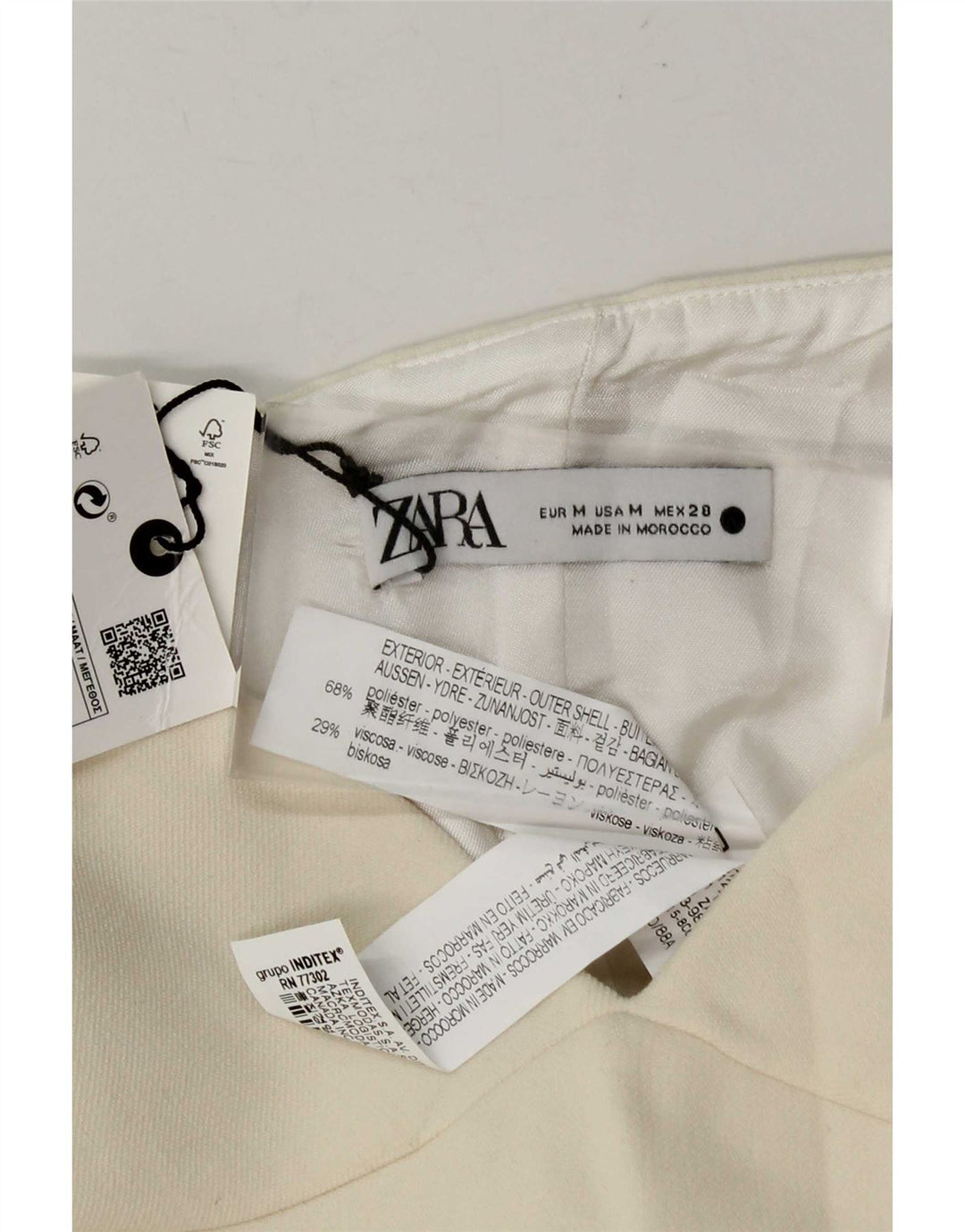 Top corto con corsetto senza spalline da donna Zara UK 12 poliestere bianco sporco medio