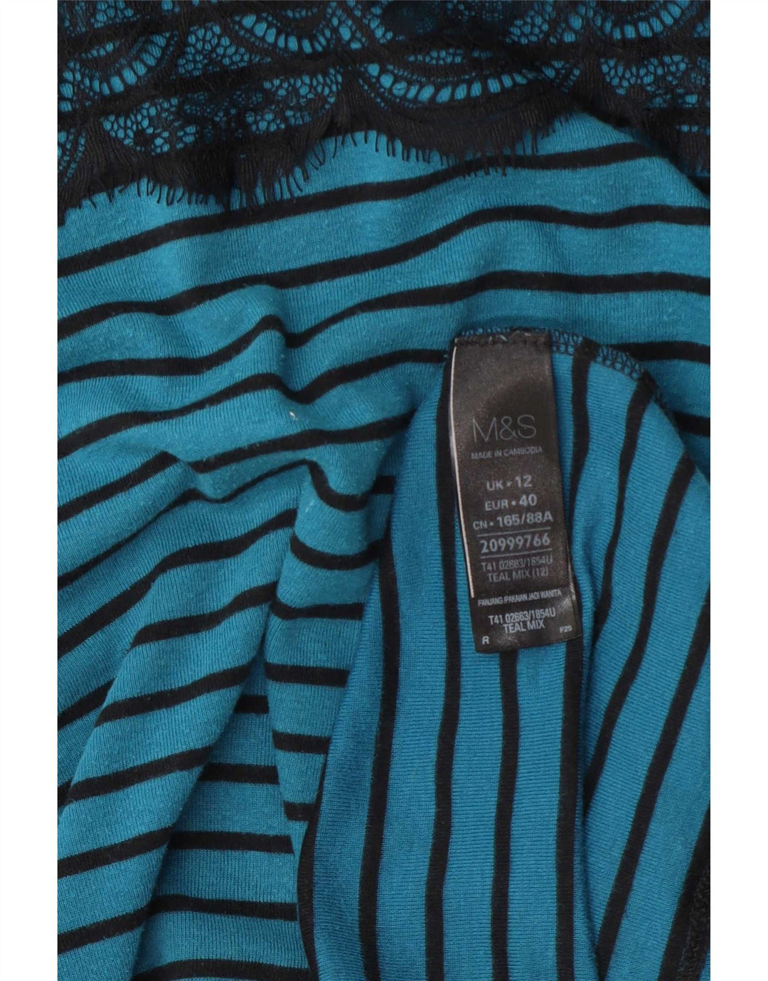 Marks & Spencer Top da donna a maniche lunghe UK 12 Cotone a righe blu medio