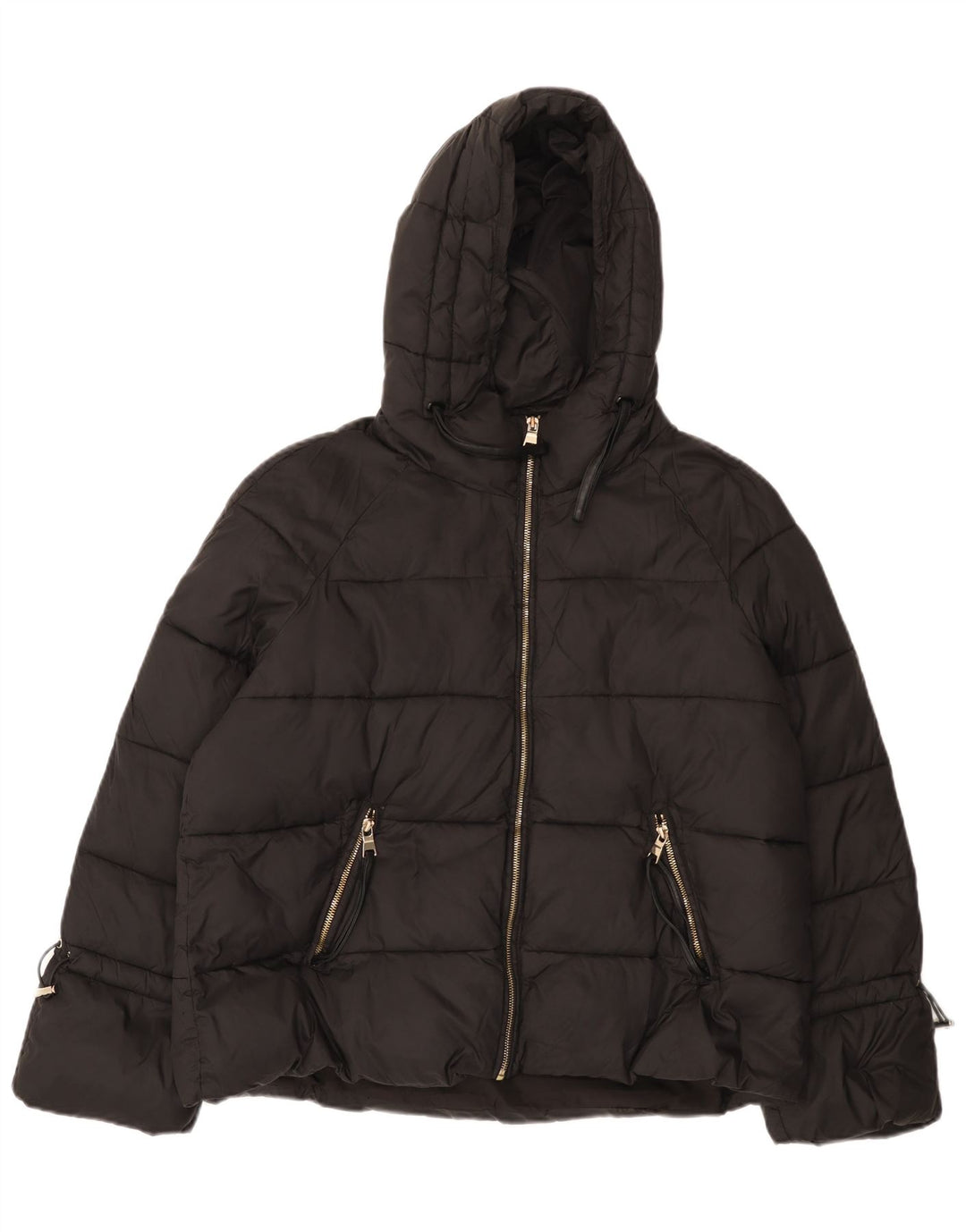 Giacca imbottita con cappuccio da donna Zara UK 16 grande nylon nero