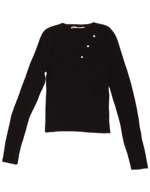 Top corto da donna Zara a maniche lunghe UK 8 Small nero in poliammide