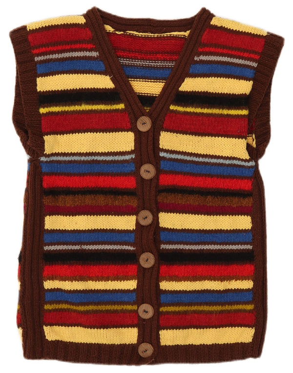 Maglione cardigan da donna vintage UK 12 a righe multicolori medie