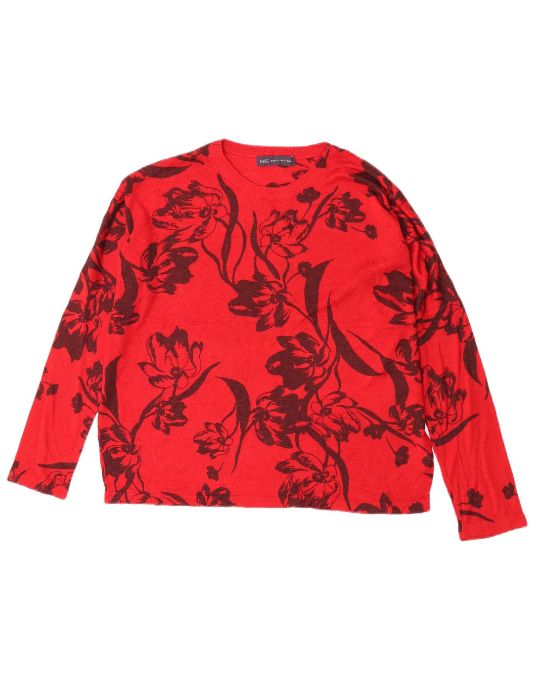 Maglione maglione girocollo da donna Marks & Spencer UK 14 rosso medio floreale