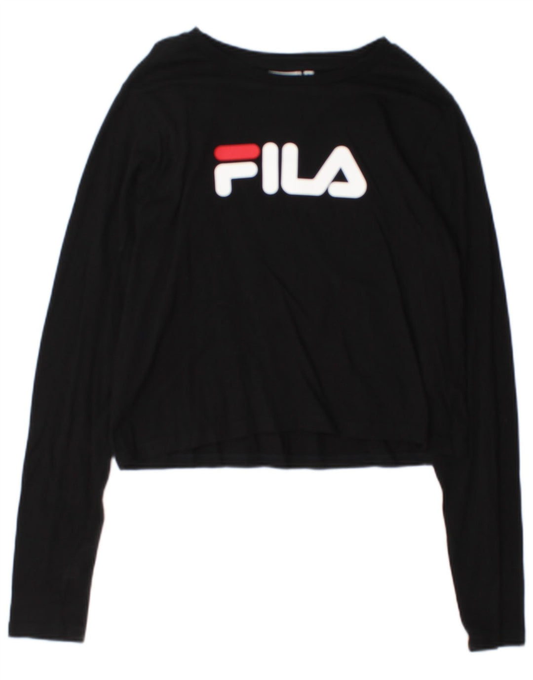 Top corto grafico da donna Fila manica lunga UK 14 grande nero