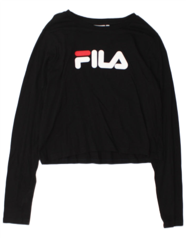 Top corto grafico da donna Fila manica lunga UK 14 grande nero