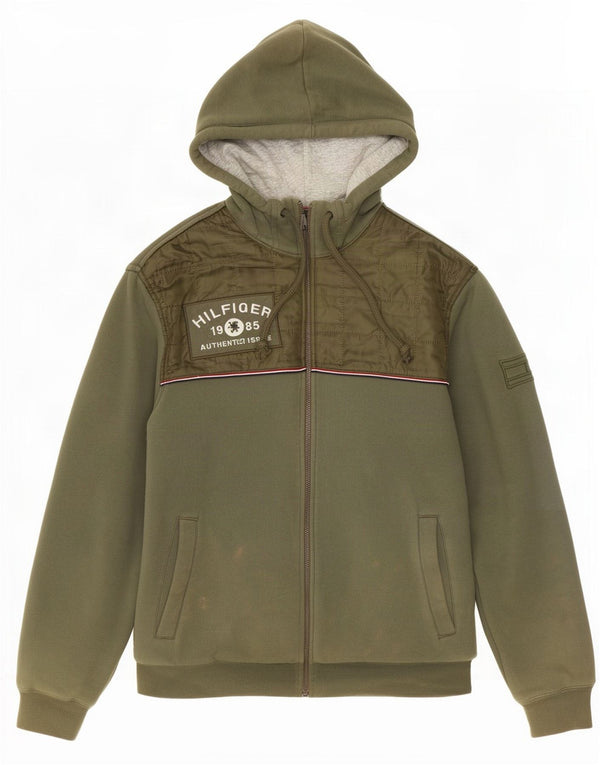 Maglione con cappuccio e zip da uomo Tommy Hilfiger in cotone kaki medio