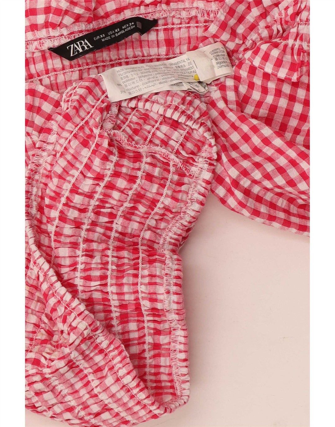 Top Zara da donna corto con spalle scoperte e maniche a 3/4 UK 4 XS poliestere a quadretti rosso