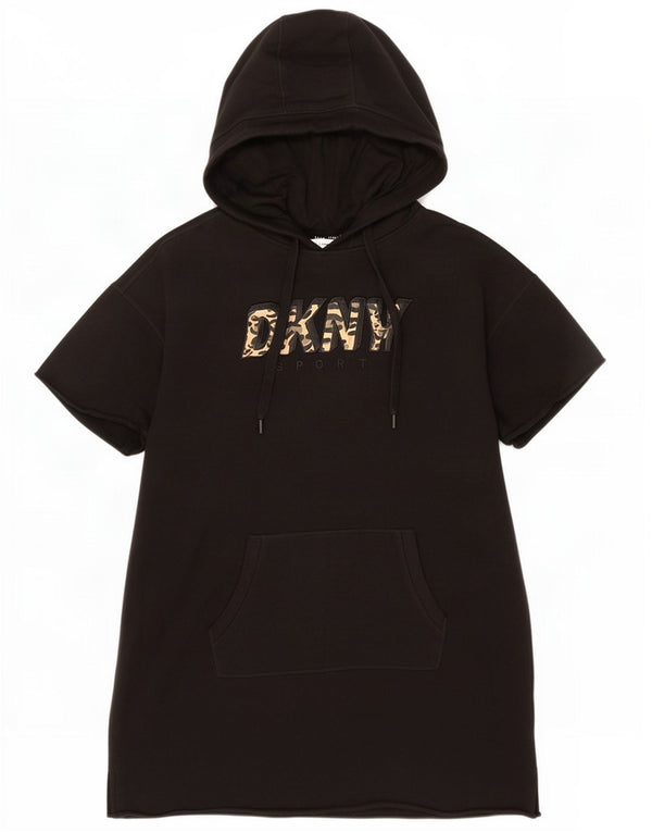 Dkny Abito da donna con cappuccio grafico oversize a maniche corte UK 16 Large Nero