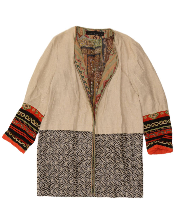 Cappotto aperto da donna Zara UK 14 Lino geometrico beige grande