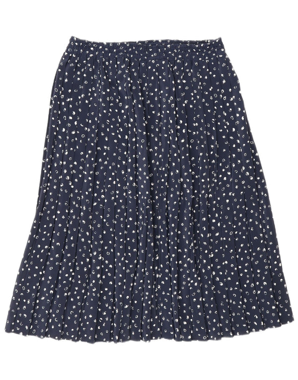 Gonna a trapezio plissettata da donna vintage W32 grande blu navy maculata