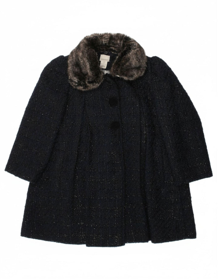 MONSOON Girls Overcoat 5-6 Years Navy Blue Flecked Polyamide