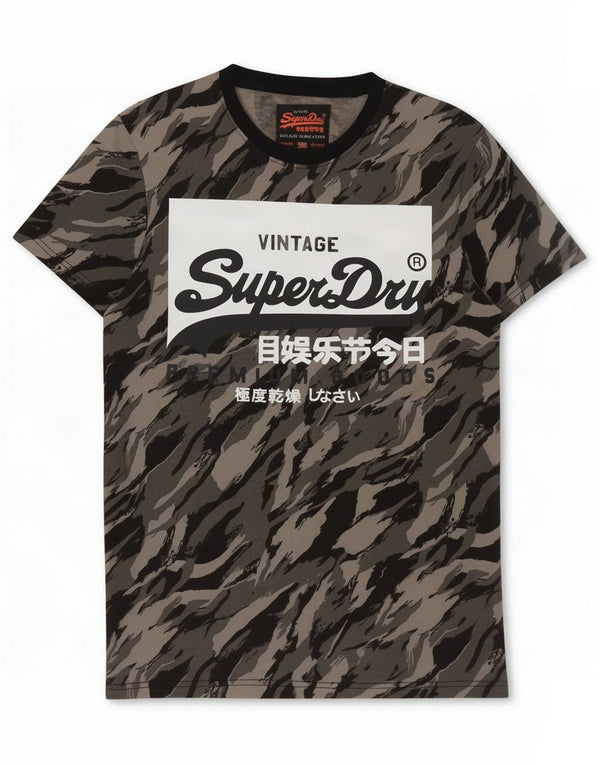T-shirt grafica da uomo Superdry Top in cotone con stampa animalier grigio medio