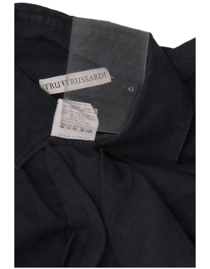 Camicia TRUSSARDI Uomo Taglia 43 Large Lino Blu Navy