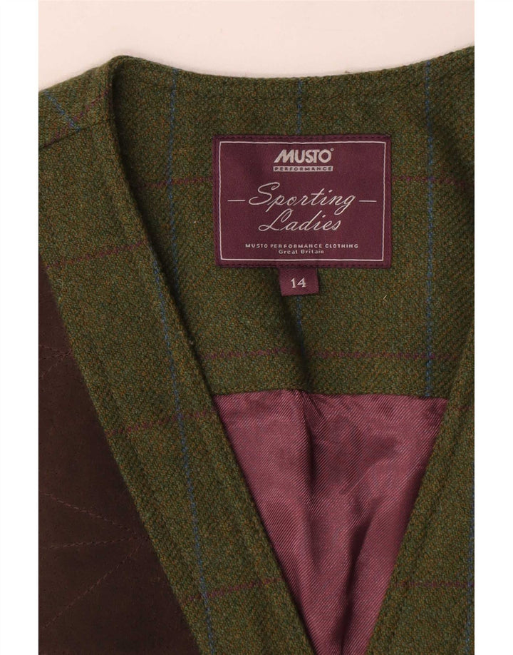 Gilet da donna Musto UK 14 grande lana a quadri kaki