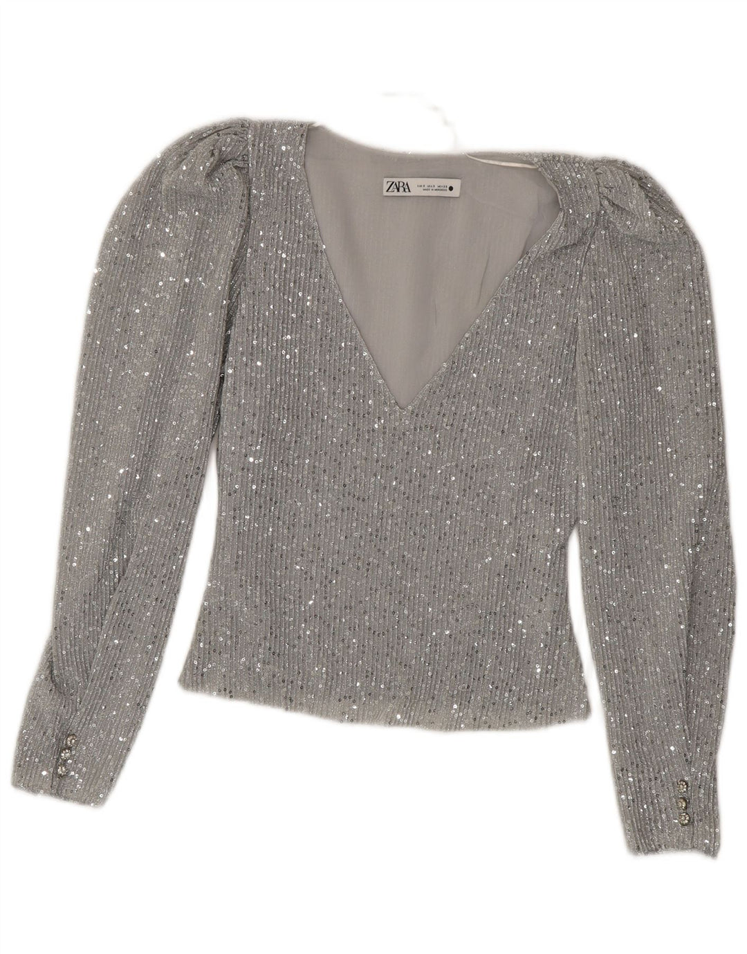 Top corto da donna Zara manica lunga UK 10 piccolo argento