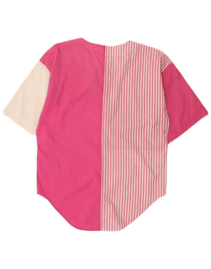 Camicia vintage da donna a maniche corte camicetta EU 40 color block rosa medio