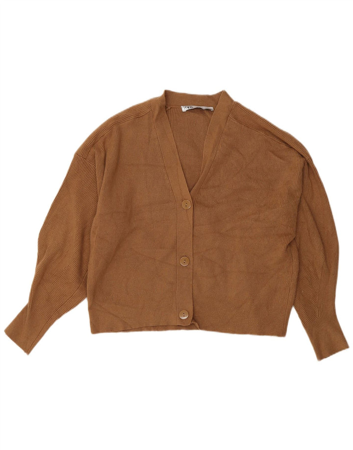 Maglione cardigan corto da donna Zara UK 14 Viscosa marrone medio