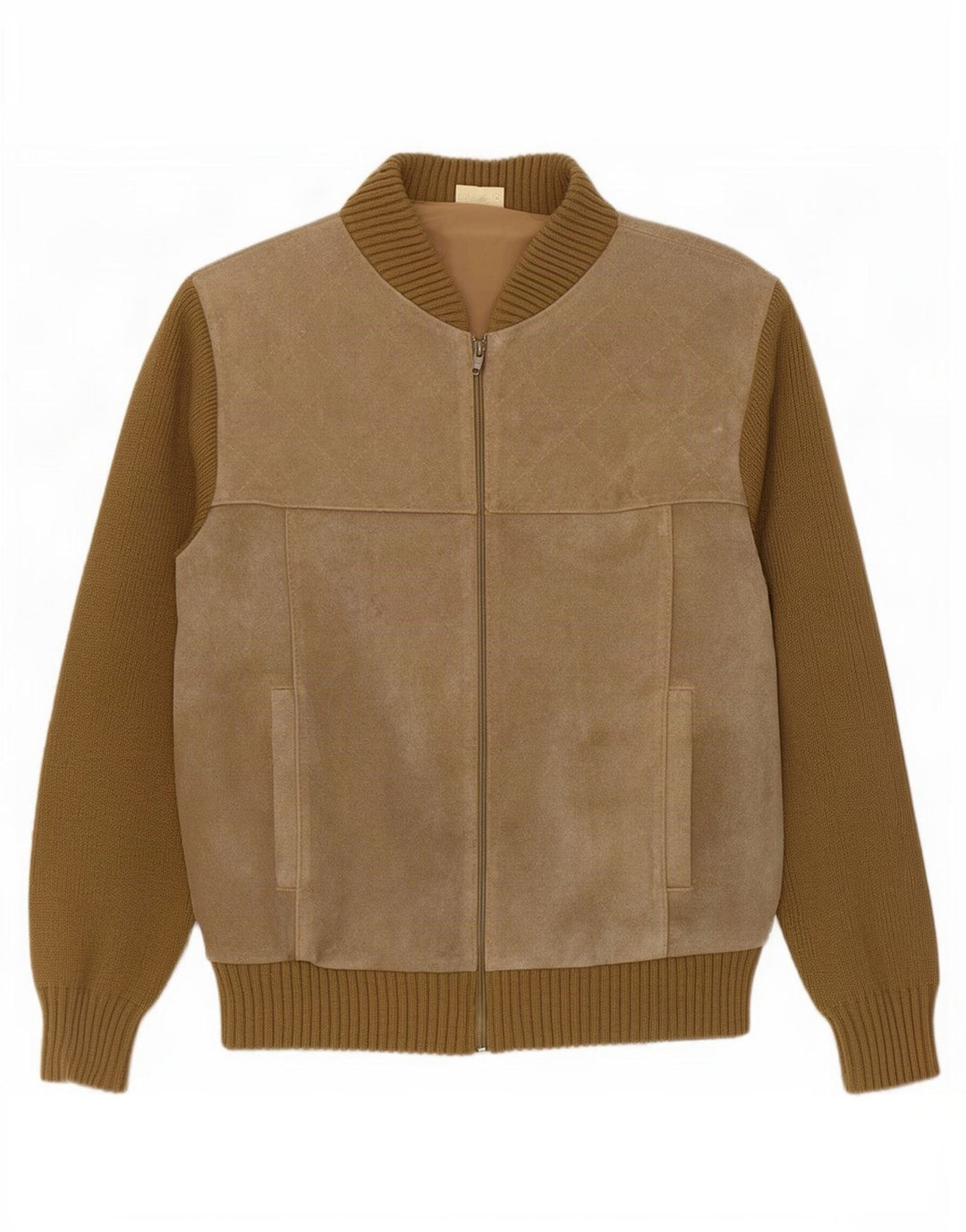 Giubbotto bomber vintage in pelle scamosciata da donna EU 50 XL Beige poliacrilico color block