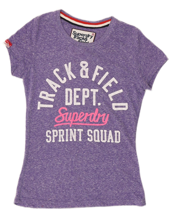 T-shirt grafica da donna Superdry Top UK 10 piccolo poliestere screziato viola