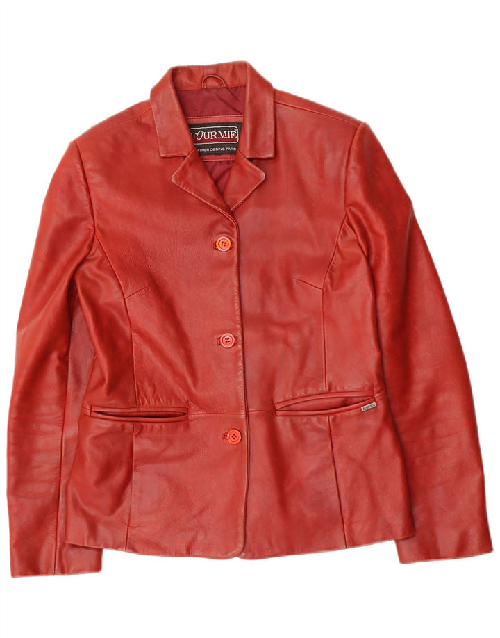 Giacca blazer in pelle da donna a 3 bottoni VINTAGE UK 14 pelle rossa media