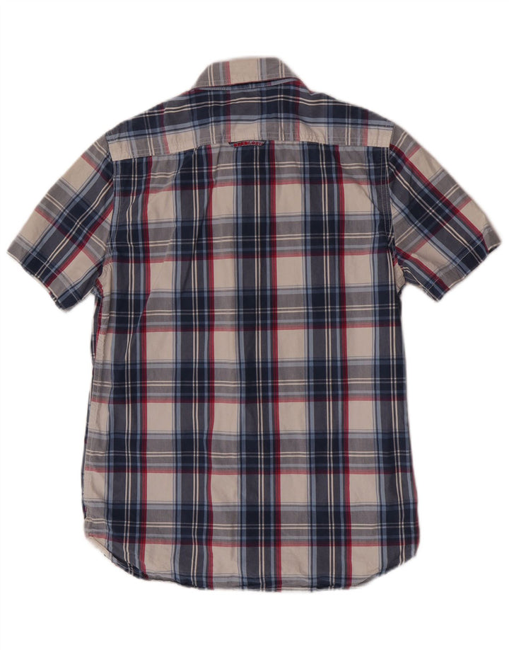 Camicia a maniche corte da uomo Superdry in cotone a quadri blu grandi
