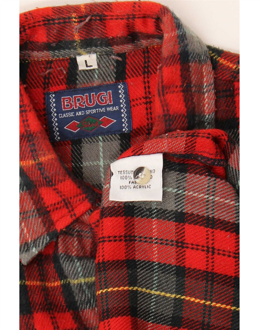 Brugi Camicia da uomo in flanella grande acrilico scozzese rosso