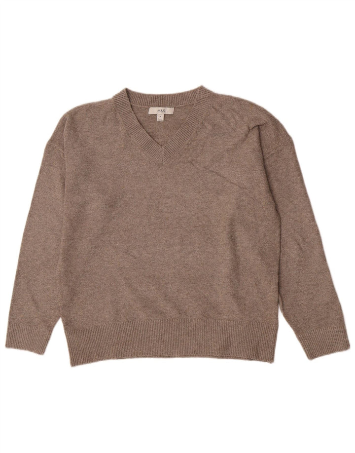 Maglione con scollo a V da donna Marks & Spencer UK 14 Poliestere grigio medio
