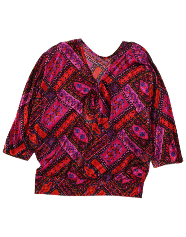 Top camicetta vintage da donna con maniche a 3/4 UK 14 medio multicolore retrò