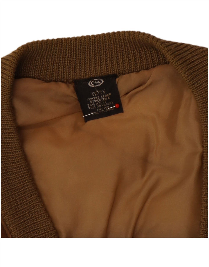 Maglione cardigan in pelle scamosciata da uomo C&A EU 52/54 Grande pelle marrone