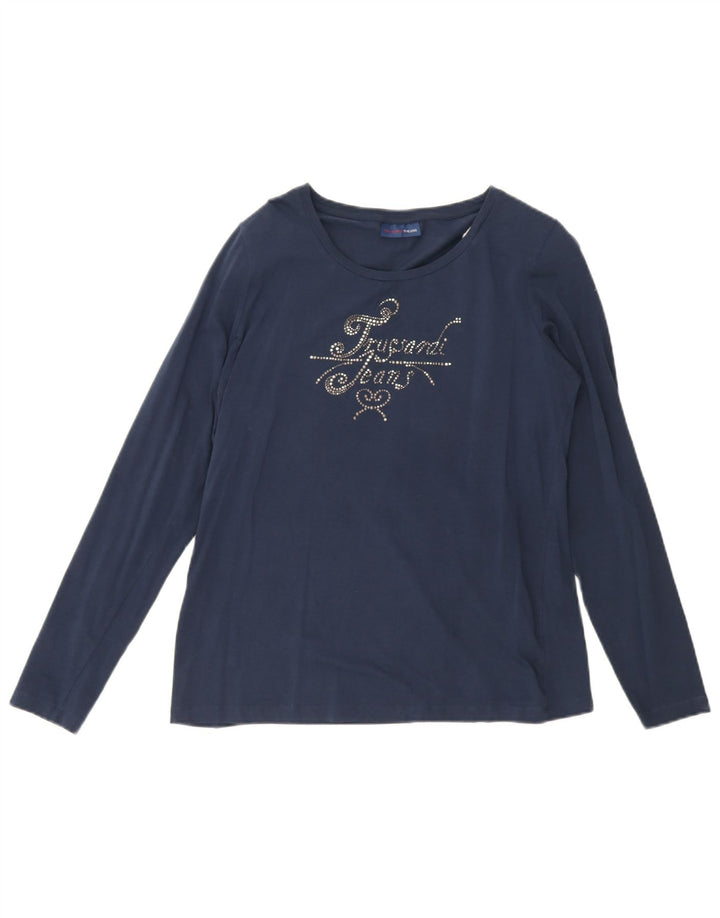 Trussardi Jeans Top Grafico da Donna Manica Lunga UK 12 Medio Blu Navy
