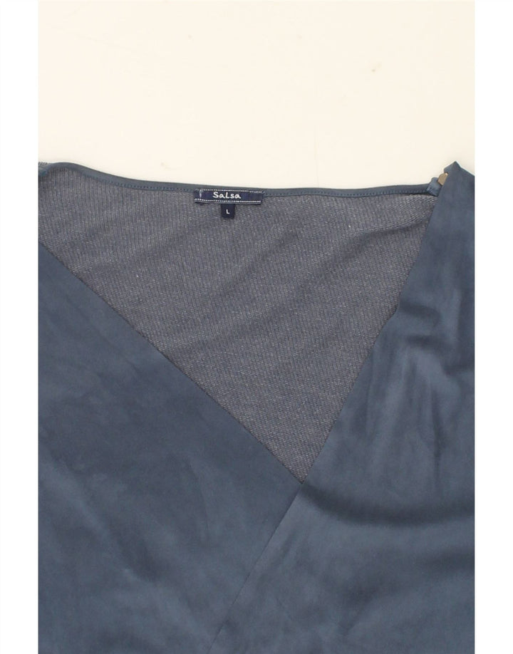 VINTAGE Womens Blouse Top UK 16 Large Blue Colourblock Polyester Vintage Vintage and Second-Hand Vintage from Messina Hembry 