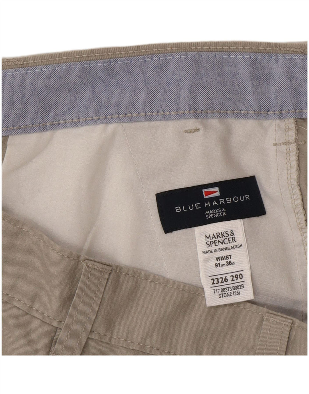 Pantaloncini chino da uomo Marks & Spencer blu Harbour W36 grandi cotone grigio