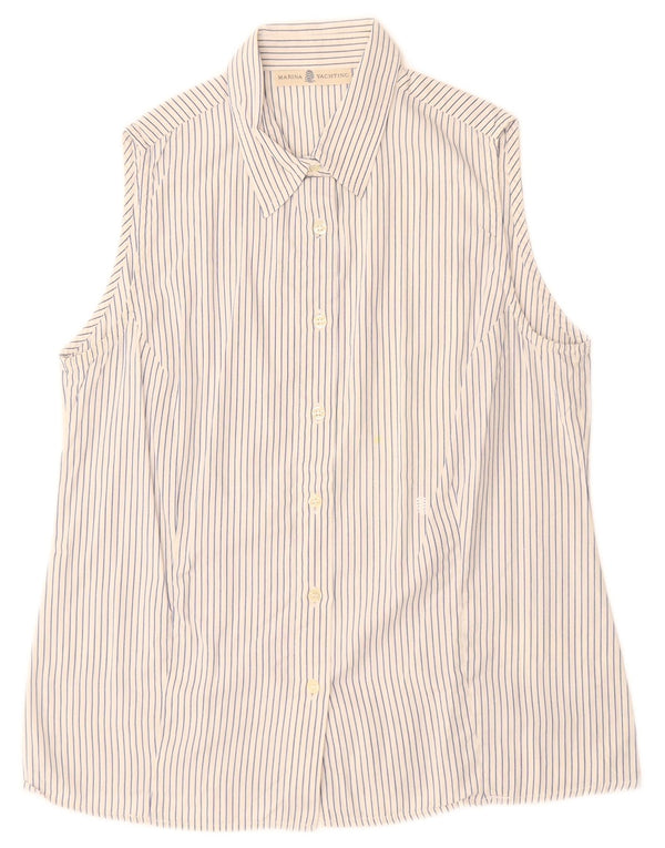 Marina Yachting Camicia senza maniche da donna UK 14 Grande cotone gessato bianco