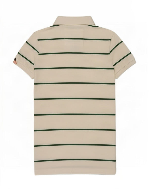 Superdry Mens Graphic Polo Shirt Small White Striped Cotton