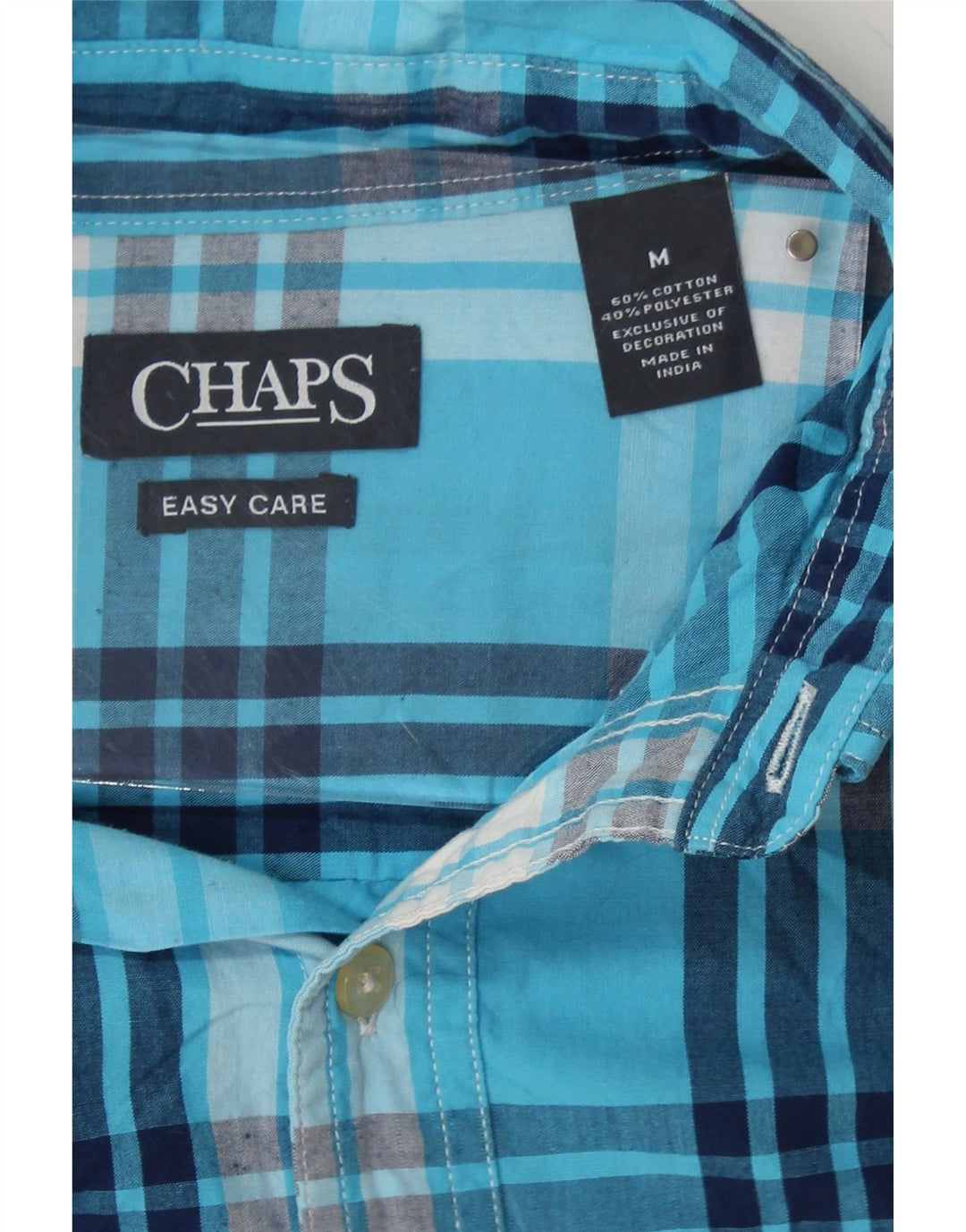 CHAPS Mens Easy Care Shirt Medium Blue Check Cotton Vintage Chaps and Second-Hand Chaps from Messina Hembry 
