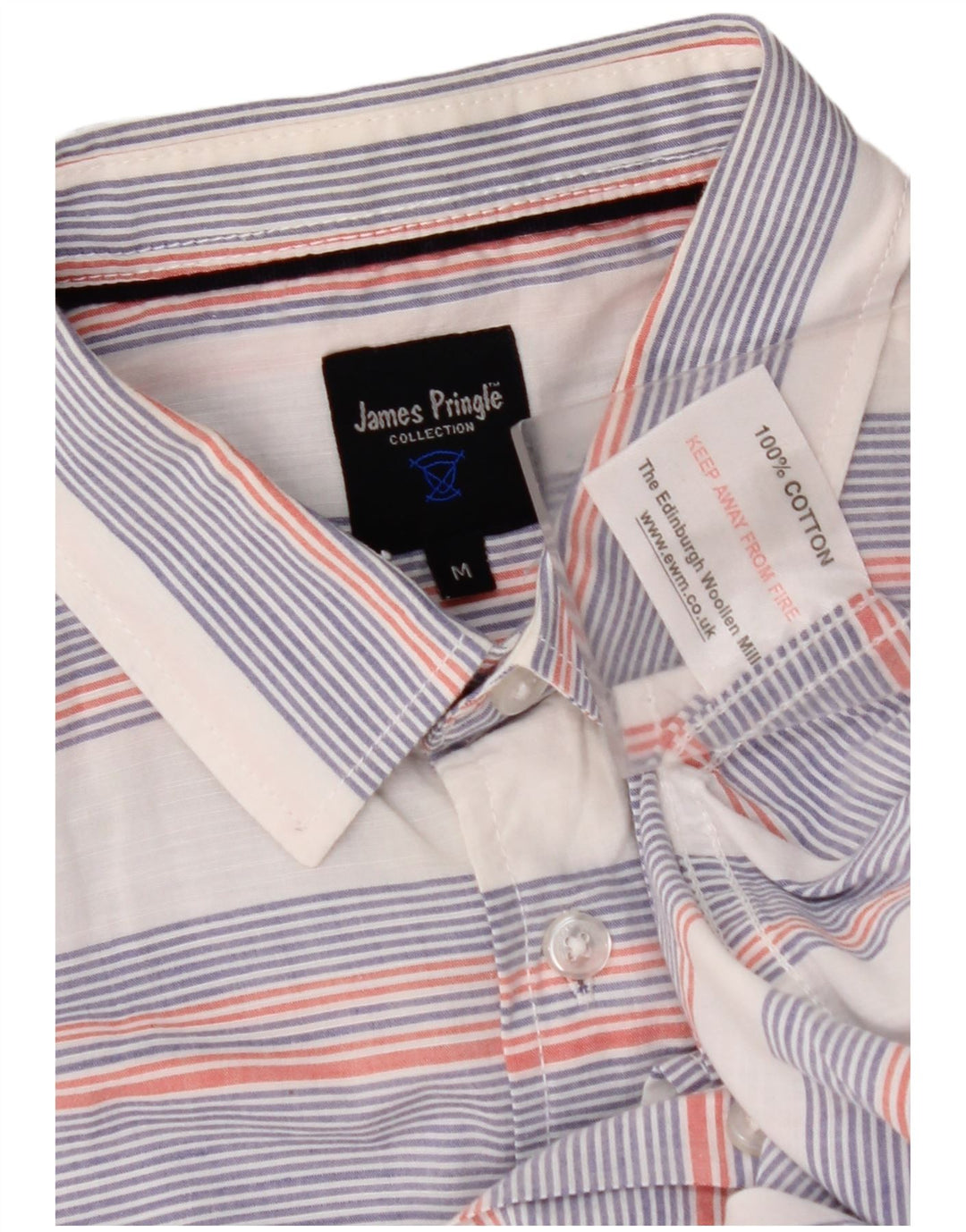 JAMES PRINGLE Camicia da uomo a maniche corte in cotone a righe bianche medie