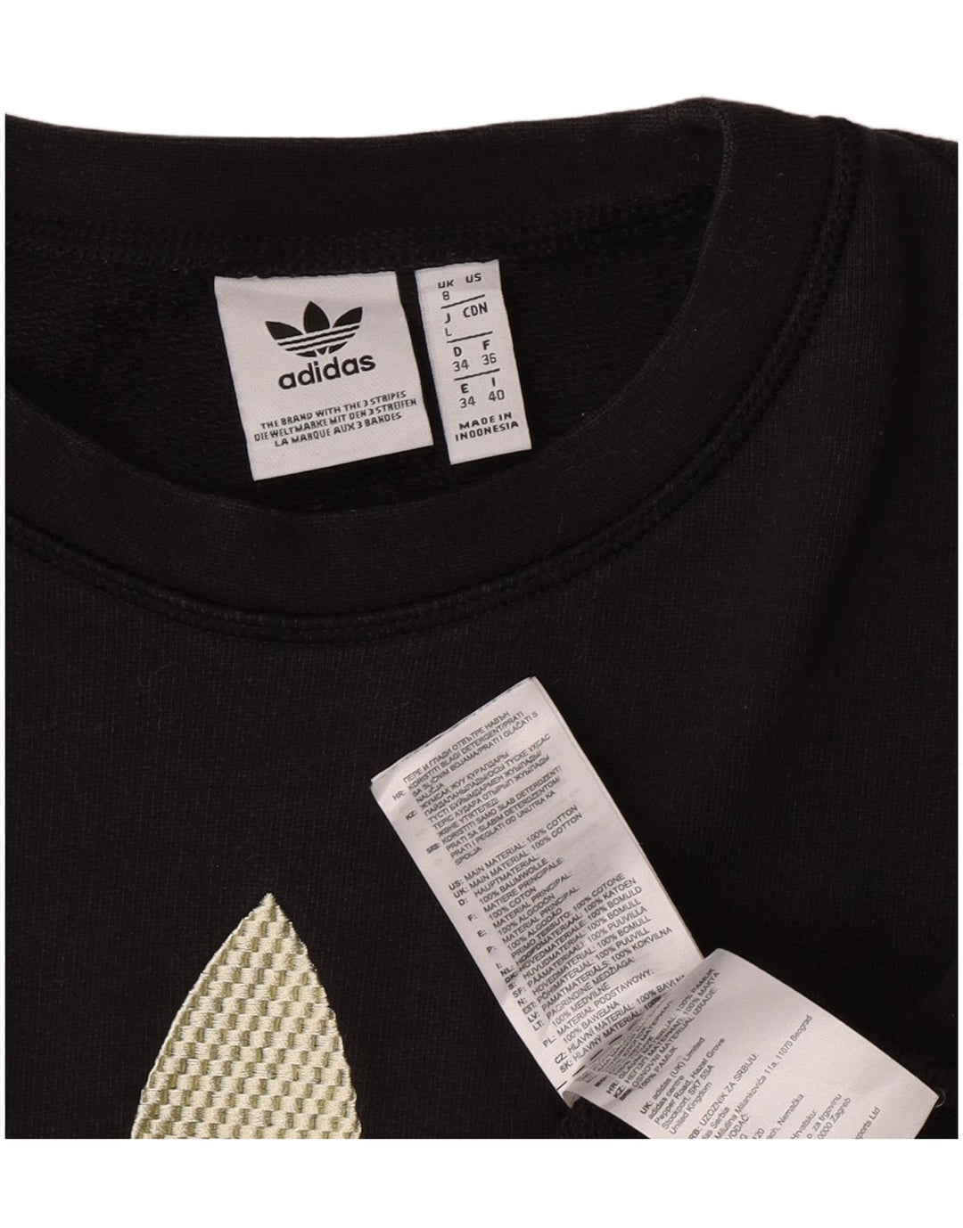Adidas Donna Top Corto Oversize con Grafica Manica Lunga UK 8 Small Nero