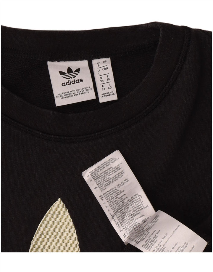 Adidas Donna Top Corto Oversize con Grafica Manica Lunga UK 8 Small Nero
