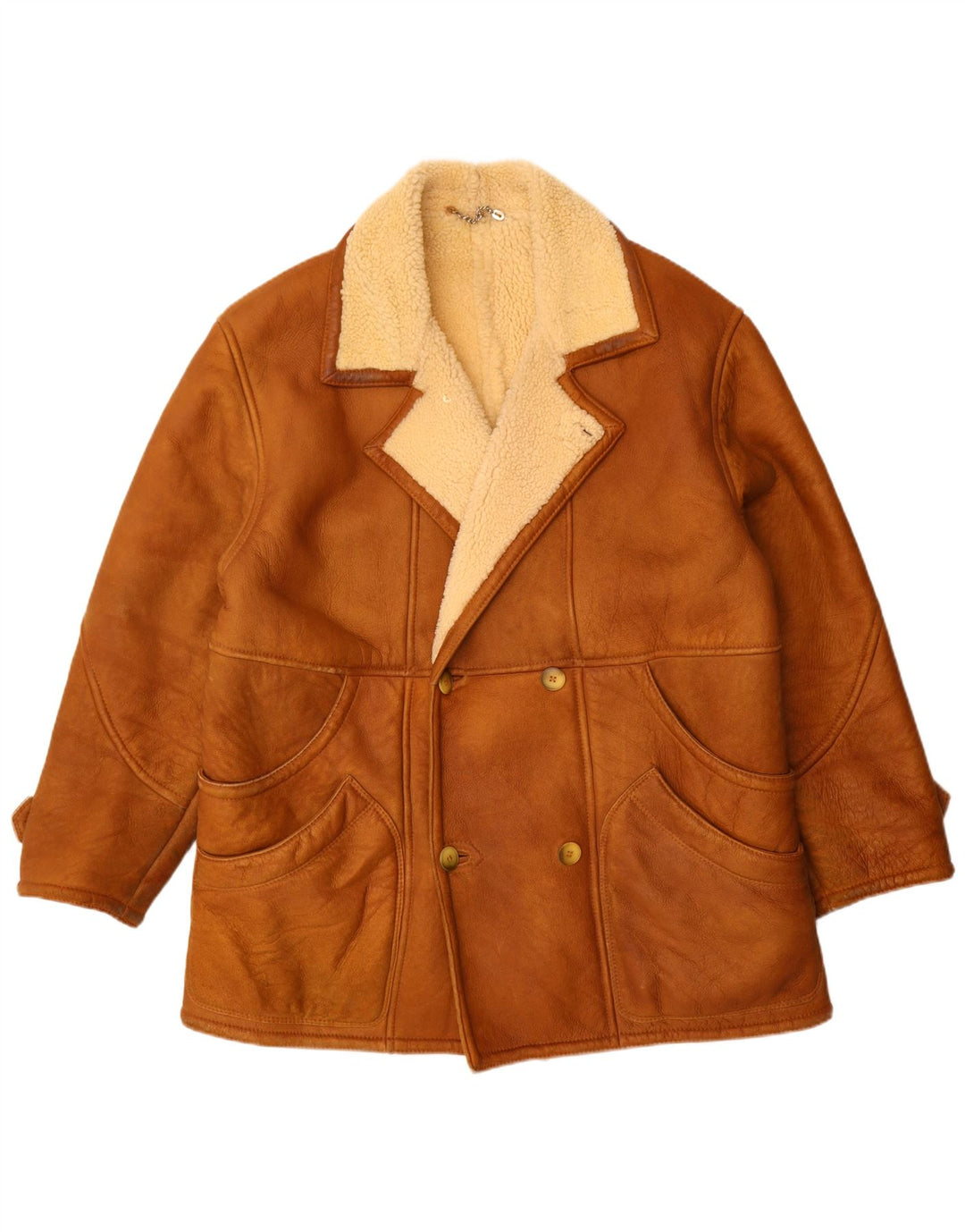 Giacca vintage in shearling doppiopetto da uomo UK 42 XL Marrone