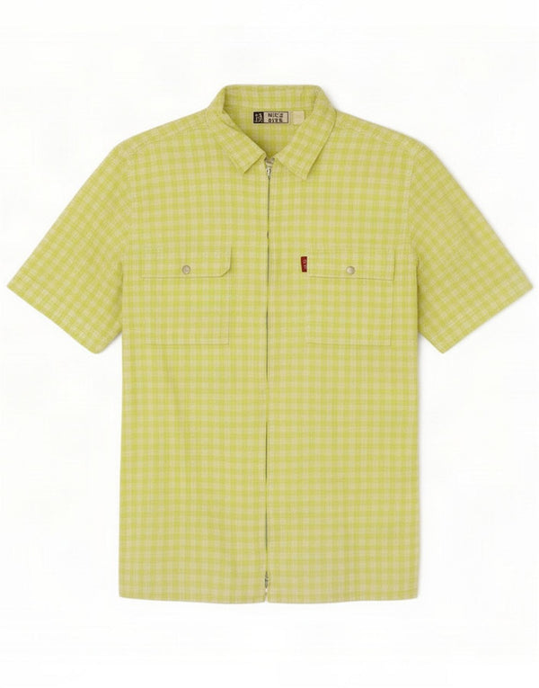 Camicia vintage da uomo a maniche corte in cotone a quadri verde medio