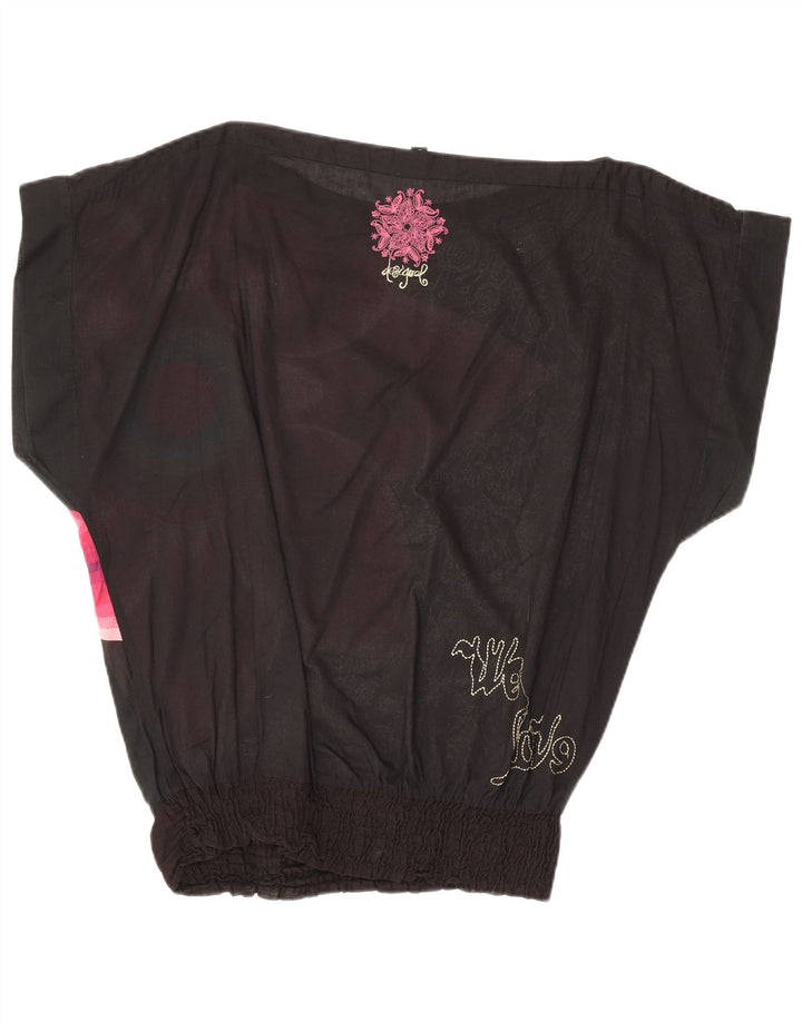 Desigual Donna See Through Oversize Camicetta Top UK 16 Grande Nero Floreale