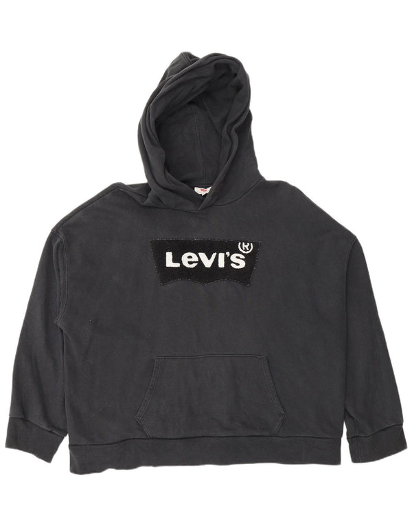 Maglione con cappuccio oversize grafico da donna Levi's UK 14 cotone nero medio
