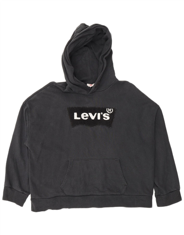 Maglione con cappuccio oversize grafico da donna Levi's UK 14 cotone nero medio