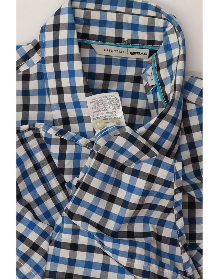 GAS Camicia a maniche corte da uomo grande in cotone a quadretti blu