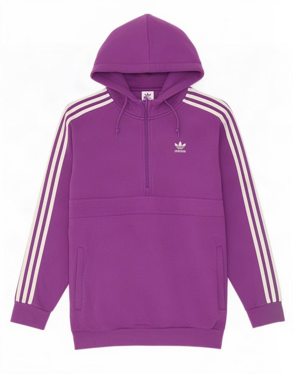 Felpa con cappuccio e collo con zip Adidas da donna, vestibilità ampia, UK 14, cotone viola medio