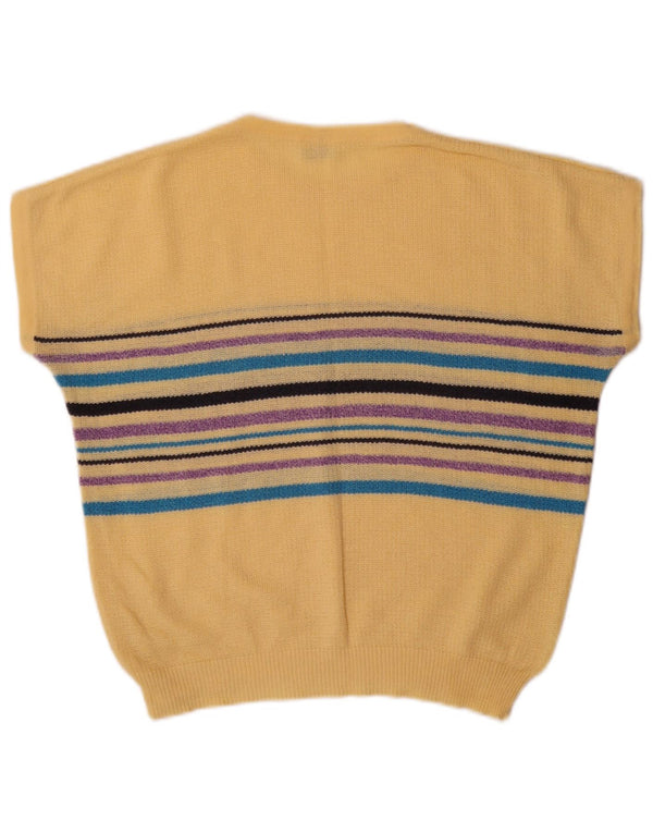 Maglione maglione vintage da donna con scollo a barca UK 16 grandi strisce gialle