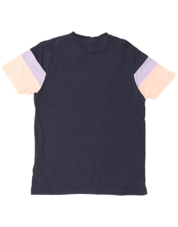 ELLESSE Mens Graphic T-Shirt Top Medium Navy Blue Colourblock Cotton