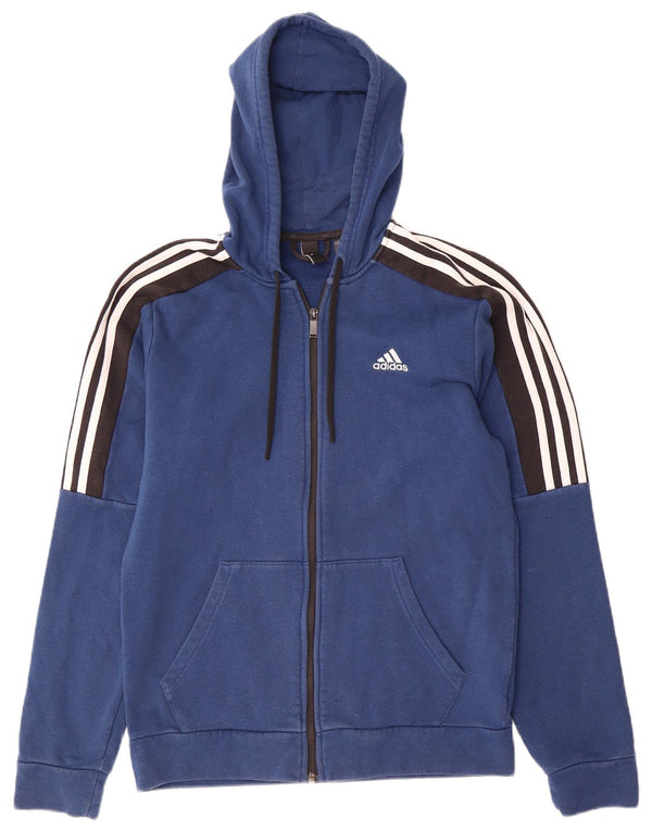 Maglione con cappuccio e zip da uomo Adidas piccolo in cotone color block blu