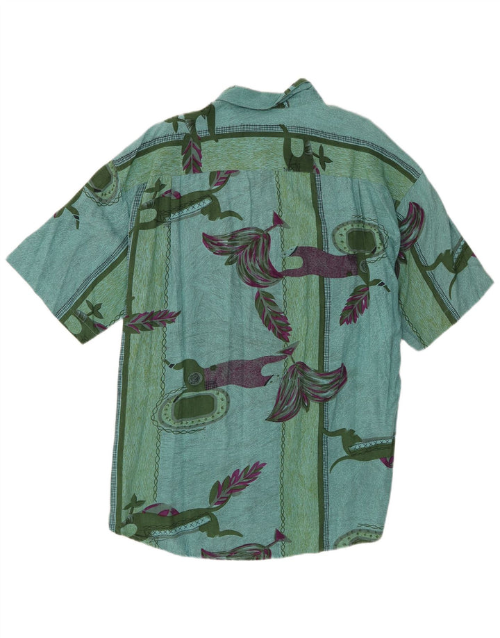 Camicia a maniche corte da uomo vintage con motivo astratto XL in viscosa verde