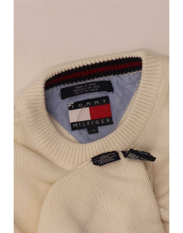 Maglione maglione girocollo da uomo Tommy Hilfiger grande cotone bianco sporco
