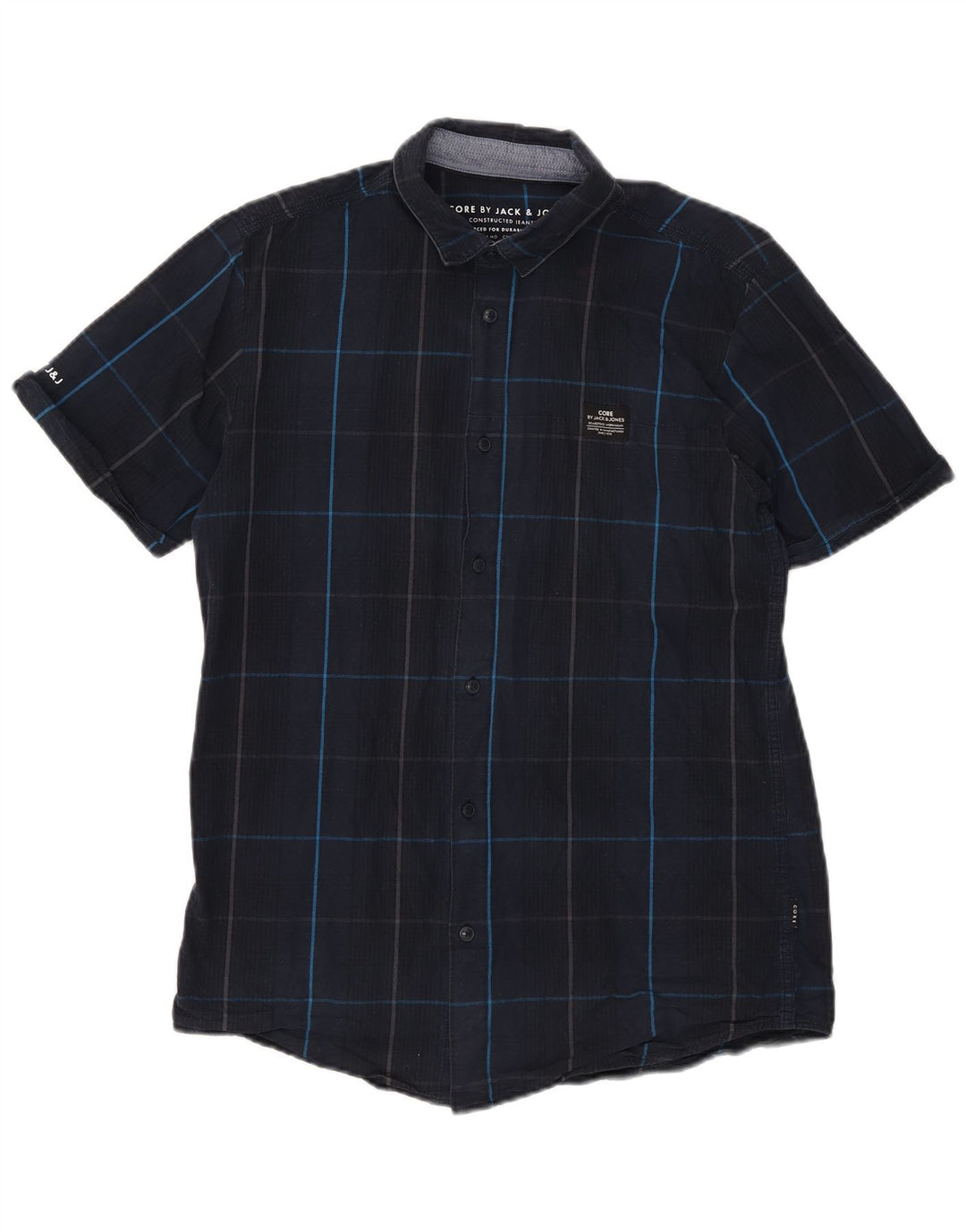JACK & JONES Camicia grafica da uomo a maniche corte, grande, in cotone a quadri blu navy